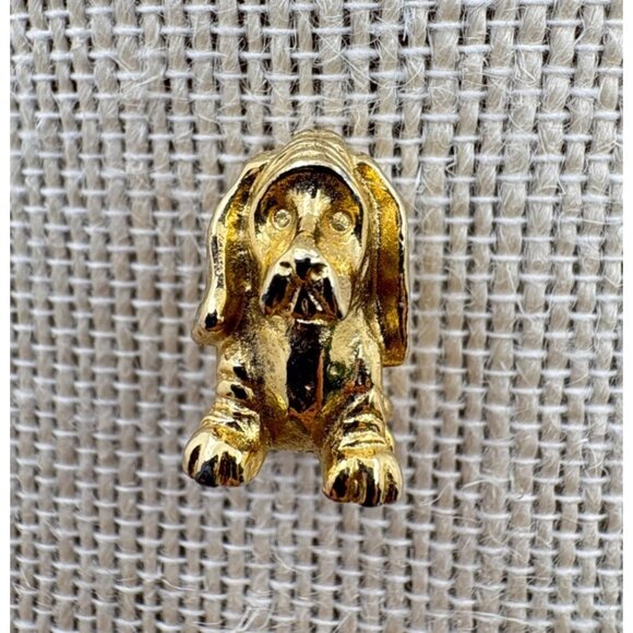 Vintage Gold Tone Puppy Dog Lapel Pin Long Ear Hound Dog Lover Gift - Picture 6 of 6
